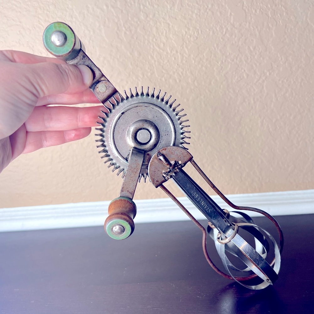 Antique Egg Beater Hand Crank, 1920’s, LADD Beater Stainless Steel, United Royal